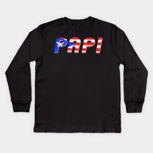 Papi Puerto Rico Boricua Flag Camiseta Kids Long Sleeve T-Shirt